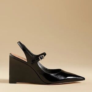 Anthropologie Maeve Black Leather Pointed-Toe Slingback Wedges